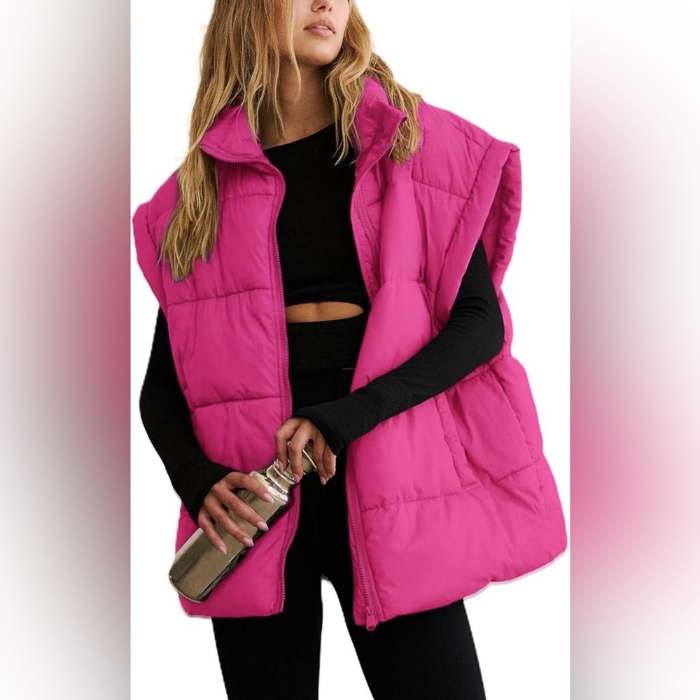 NWOT Vibrant Pink Puffer Vest with Pockets